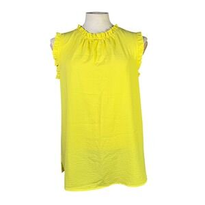 Ott Womens Yellow Ruffle High Neck Sleeveless Blouse Top MO9501 Large